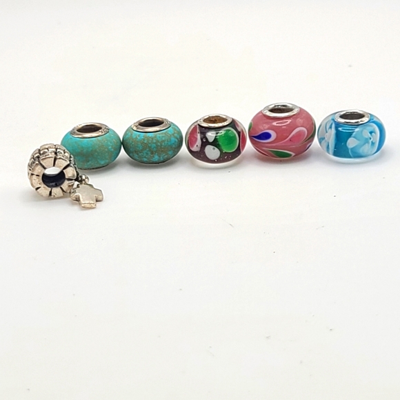 Sterling Glass Bead Set, Pandora-Style, 6 Beads - Picture 1 of 5